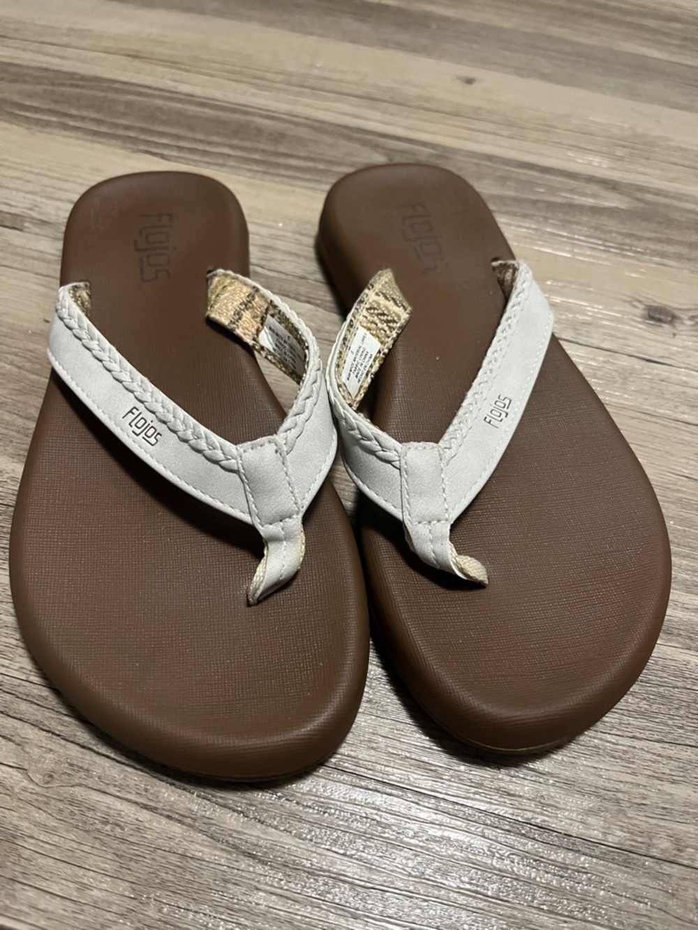 Flojos White Braided Strap Brown Footbed summer Sandals